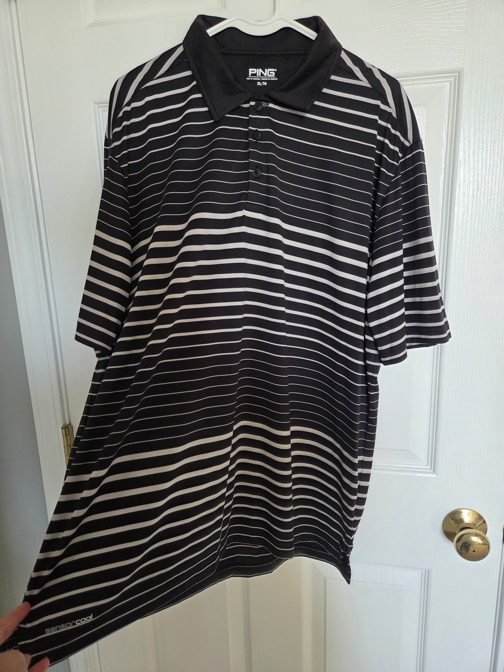 PING Black and White Striped Polo Shirt